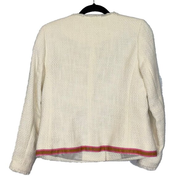 Talbots Ivory Collarless Cropped Blazer w/Grosgrain Ribbon Trim - Size 6P - NWOT - Picture 3 of 5